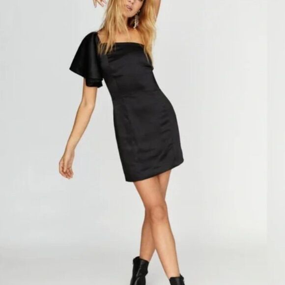 Free People x Fame and Partners Cara One-Shoulder Dress Black Ruffle, Size 6 - Picture 1 of 11